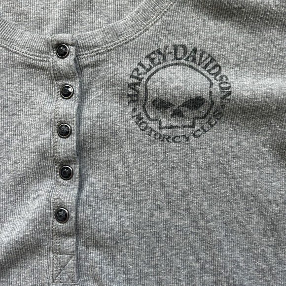 Harley Davidson Skull Snap Henley Long Sleeve Women's Grey Size 2XL - Picture 3 of 8